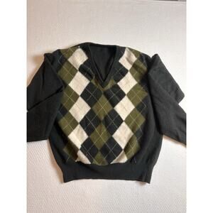 Vintage Argyle Italian Wool V Neck Sweater M No Brand Tags